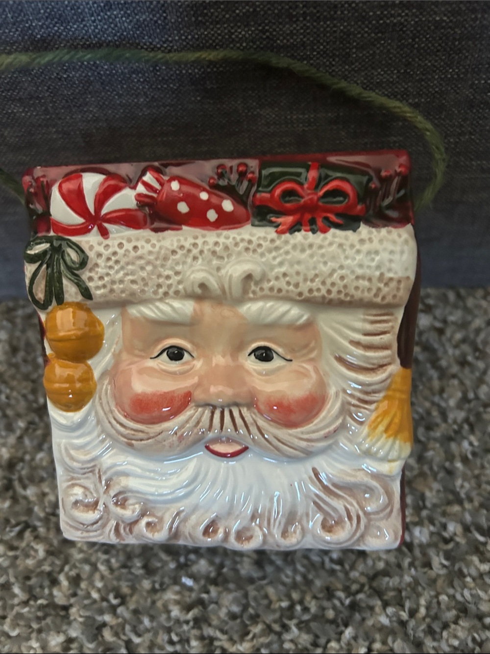 Hand-Painted Santa Face Hanging Ornament - Red and White